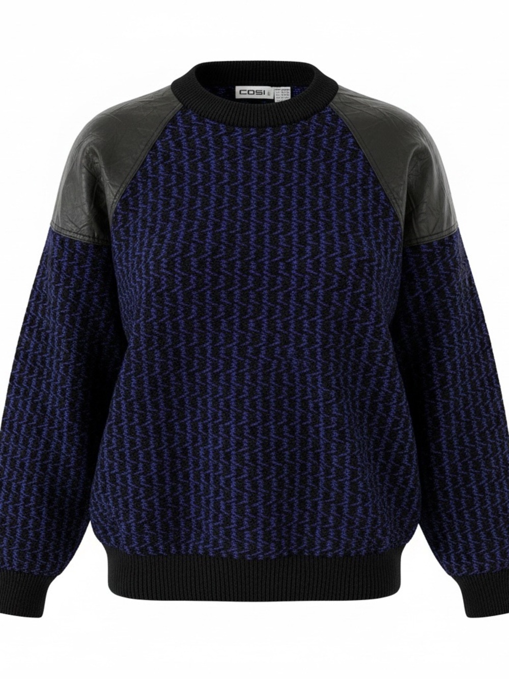 Vintage Cosi L’Uomo 80’s Sweater W/Faux Leather Shoulders S Purple & Black